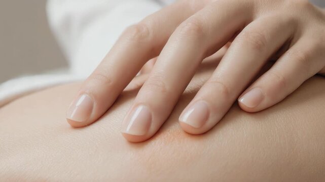 Hand touching a red skin rash on a patient. Dermatological examination of eczema or ringworm. Skin disease concept