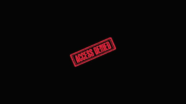 Red Access Denied Rubber Stamp Impression Animated on a Clean Solid Black Background Motion Graphic