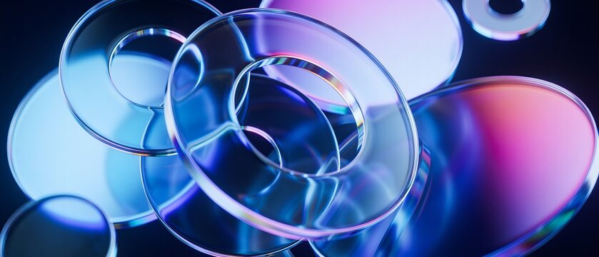 Abstract Colorful Iridescent Glass Torus Rings 3D Render Macro Background
