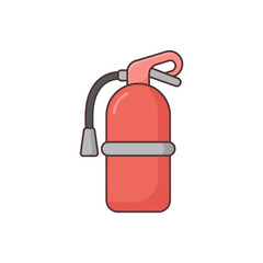 Obraz premium Red fire extinguisher icon with hose and handle on white background.