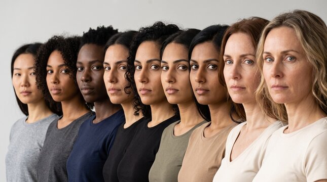 Profile view of diverse business team members standing in line looking ahead