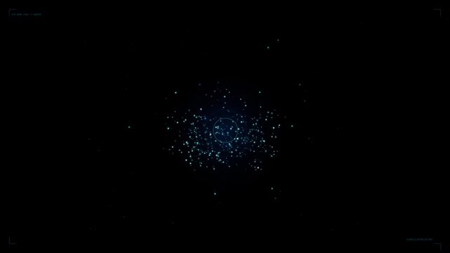 Digital Particle Swarm HUD Reticle Loop on Black Background