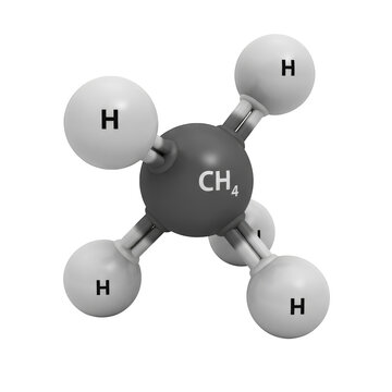 Methane molecule CH4, scientific model, chemistry, atoms, bonding, gas.