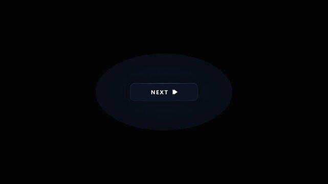 Futuristic blue next button with glow effect on black background. 4K Video