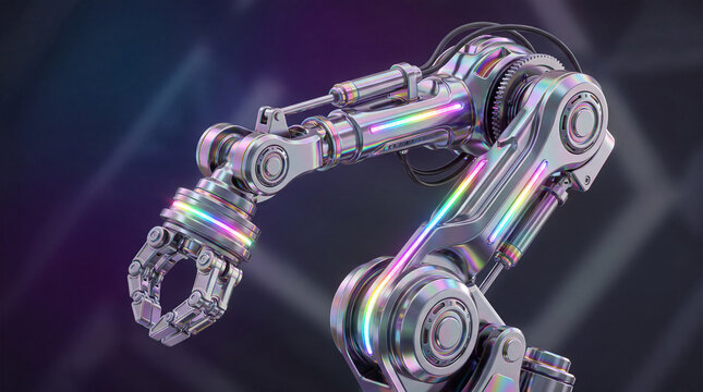 Futuristic Iridescent Robotic Arm With RGB Neon Lighting