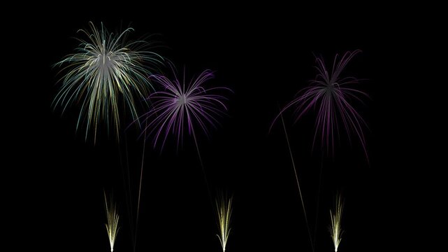 Bright colorful firework explosions illuminating the night sky for celebrations and festivals