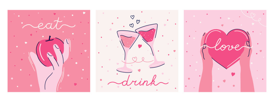 Eat Drink Love Vector Card Template Set