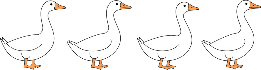 Cute cartoon white geese standing in a row, isolated vector illustration design elements © Ali vectors