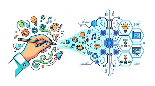 Hand drawing launches creative concepts into a network of interconnected ideas