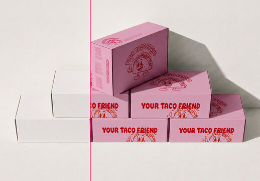 Stacked Packaging Box Mockup on White Background