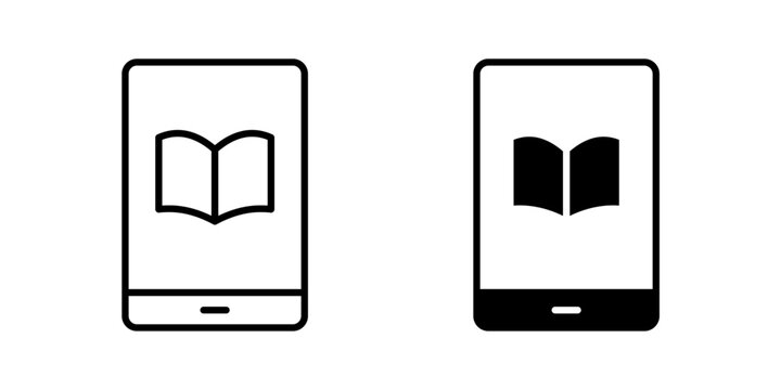 Ebook Icon represents digital books, online reading, electronic publications, and modern learning resources with editable outline and fill vector illustrations.