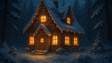 Naklejka premium Cozy gingerbread house desktop wallpaper