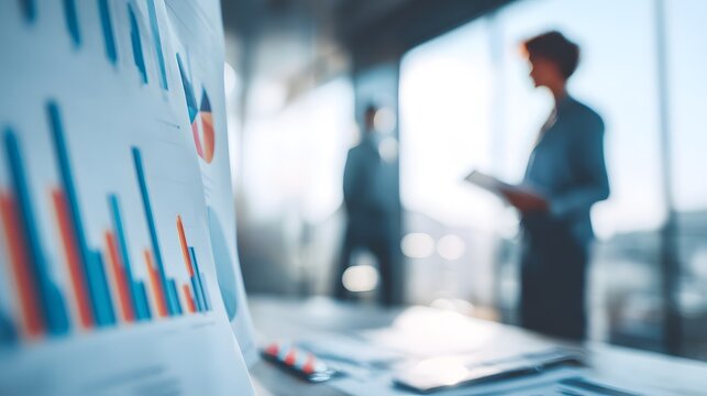 Business Meeting with Data Charts and Graphs in Modern Office Environment