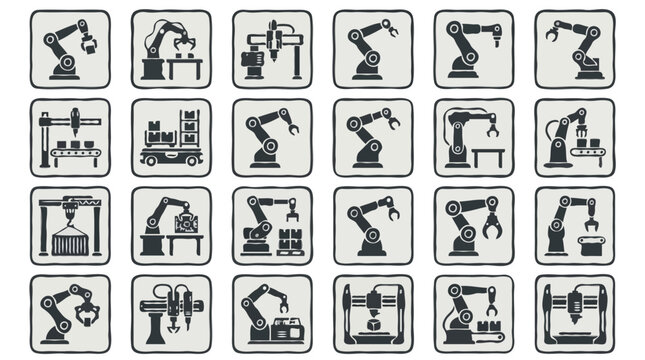 Industrial Robotic Arms and Automation Icons Set