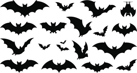 Fototapeta premium Halloween bat silhouettes flying on white background