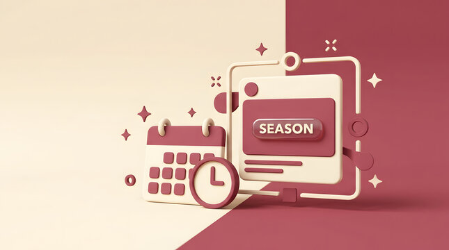 Calendar, season planning and schedule with clock for time management, marketing strategy and digital event. 3D icon, interface and reminder on background with deadline, goals and work organization.