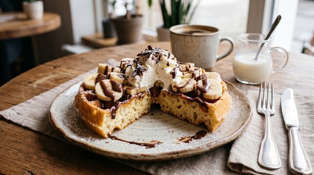 Slice of layered cake with cream on a rustic table.
