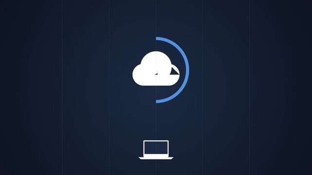 Flat Animation Concept of Automatic Cloud Synchronization Process from Laptop to Server in 4K 60fps