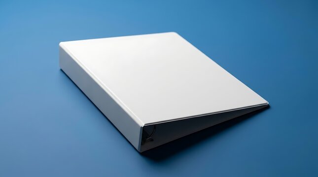 Blank White Ring Binder Folder Mockup Isolated on a Solid Blue Background for Corporate Office and Stationery Design