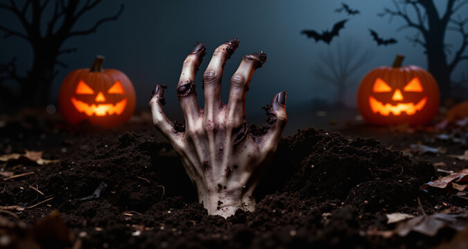 Halloween, dead hand coming out from the soil
