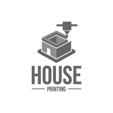 A sleek and modern logo representing house 3D printing technology, reflecting innovation and the future of construction with precision and creativity in design.