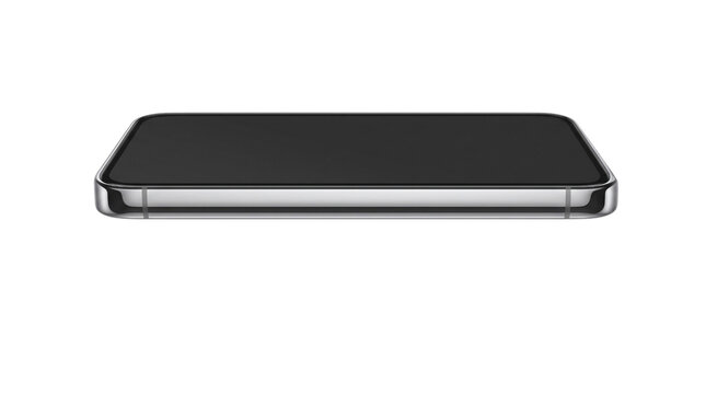 A sleek modern smartphone with a blank black screen presented as an isolated object on transparent background isolated on transparent background
