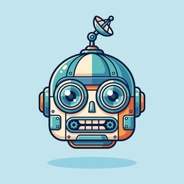 A charming and whimsical illustration of a retro-style robot with big eyes and antennas, evoking feelings of nostalgia and creativity through playful design.