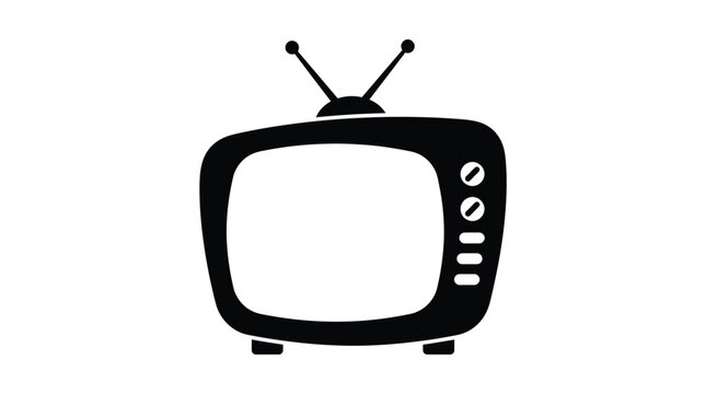 Vintage television vector illustration showing retro black silhouette design on a clean and simple white background