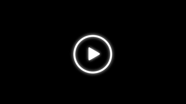 Minimalist white play button glowing against a deep black background, digital media interfaces, user experience web navigation and interactive multimedia projects