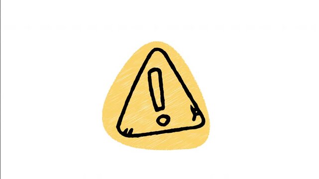 An animated hand-drawn yellow triangle warning icon with an exclamation mark. Perfect for general vehicle alerts, master hazard warnings, danger notices, and car failure signals. 