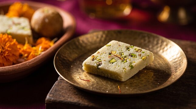 Saffron pistachio barfi detail for Diwali campaigns