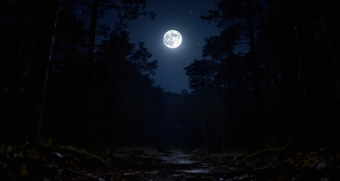 dark night forest  full moon