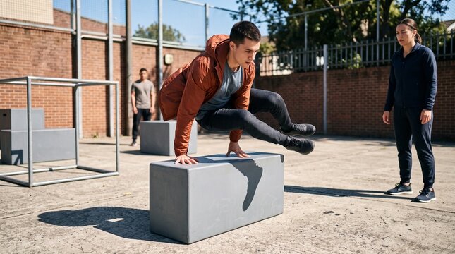 Student clears a low obstacle during vault training