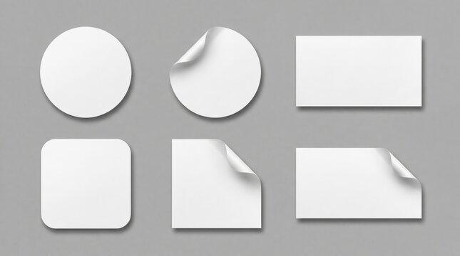 Blank white sticker mockups collection with peeled and curled edges