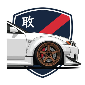 White Tuned Car with Bronze Wheels.