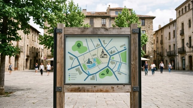 Map sign in historic town square