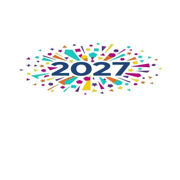 Vibrant 2027 new year celebration features colorful exploding confetti and geometric festive shapes in this high-energy dynamic digital animation video clip designed for bright holiday greetings.