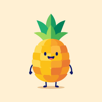 This cheerful pineapple character is designed in a cute cartoon style, bringing joy and fun to life with its vibrant colors and adorable expression, perfect for various uses.