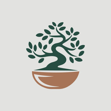Minimalist bonsai tree vector logo design