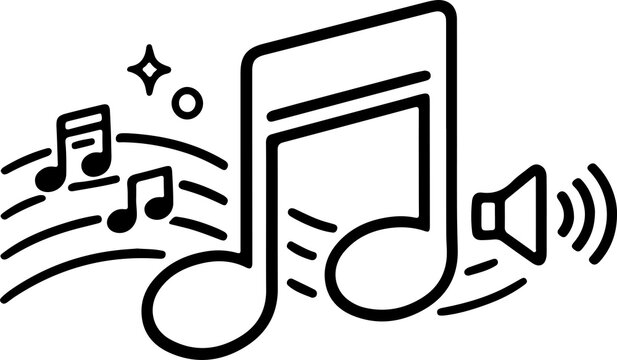 Music note outline icon with melody and audio symbol on transparent background