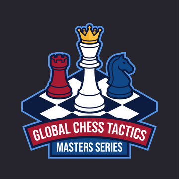 This logo represents the Global Chess Tactics Masters Series, featuring chess pieces and vibrant colors, perfect for branding in chess-related events and tournaments.