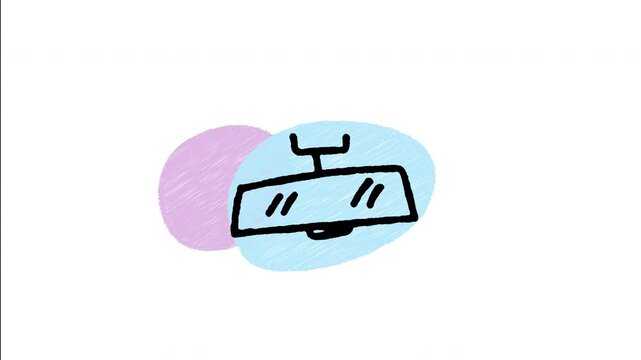An animated hand-drawn car windshield interior rear-view mirror. Great for rear traffic visibility, anti-glare mirror settings, reversing safety, and car interior parts. 