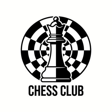 A bold black and white logo for a chess club featuring a prominent king piece, symbolizing strategy, intelligence, and competitive play among enthusiasts.