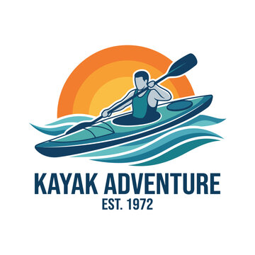A thrilling illustration of a kayaker paddling through waves during sunset, symbolizing adventure, freedom, and the love for outdoor activities amidst beautiful natural surroundings.