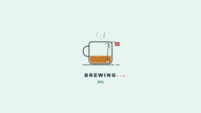 Tea brewing cup animation loading percentage bar steam ready heart icon light background loop minimal