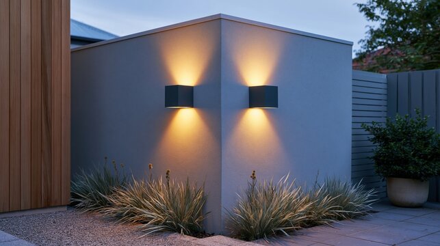 The Exterior Wall Light Fixture Illuminating Modern Concrete Corner with Soft Glow
