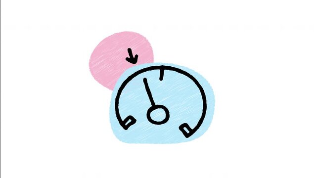 An animated hand-drawn speedometer dial with an arrow pointing to a set speed for cruise control. Great for adaptive cruise control status, highway speed settings, and cockpit displays. 
