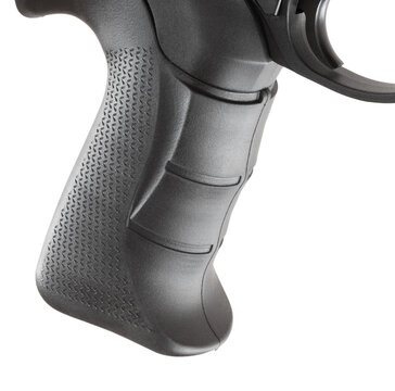 Close up of the pistol grip on a tactical shotgun