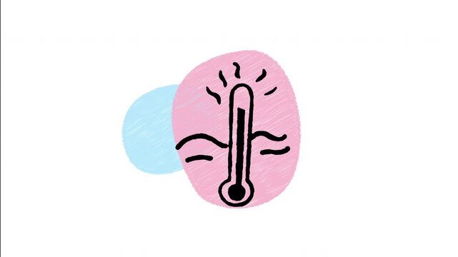An animated hand-drawn thermometer immersed in waves representing high engine coolant temperature. Perfect for engine overheating alerts, coolant check warnings, and radiator repairs. 