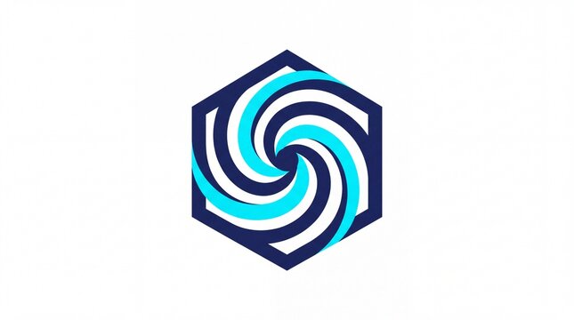 Abstract hexagon vortex logo icon with blue and cyan geometric spiral, minimalist modern vector graphic for digital technology and corporate identity